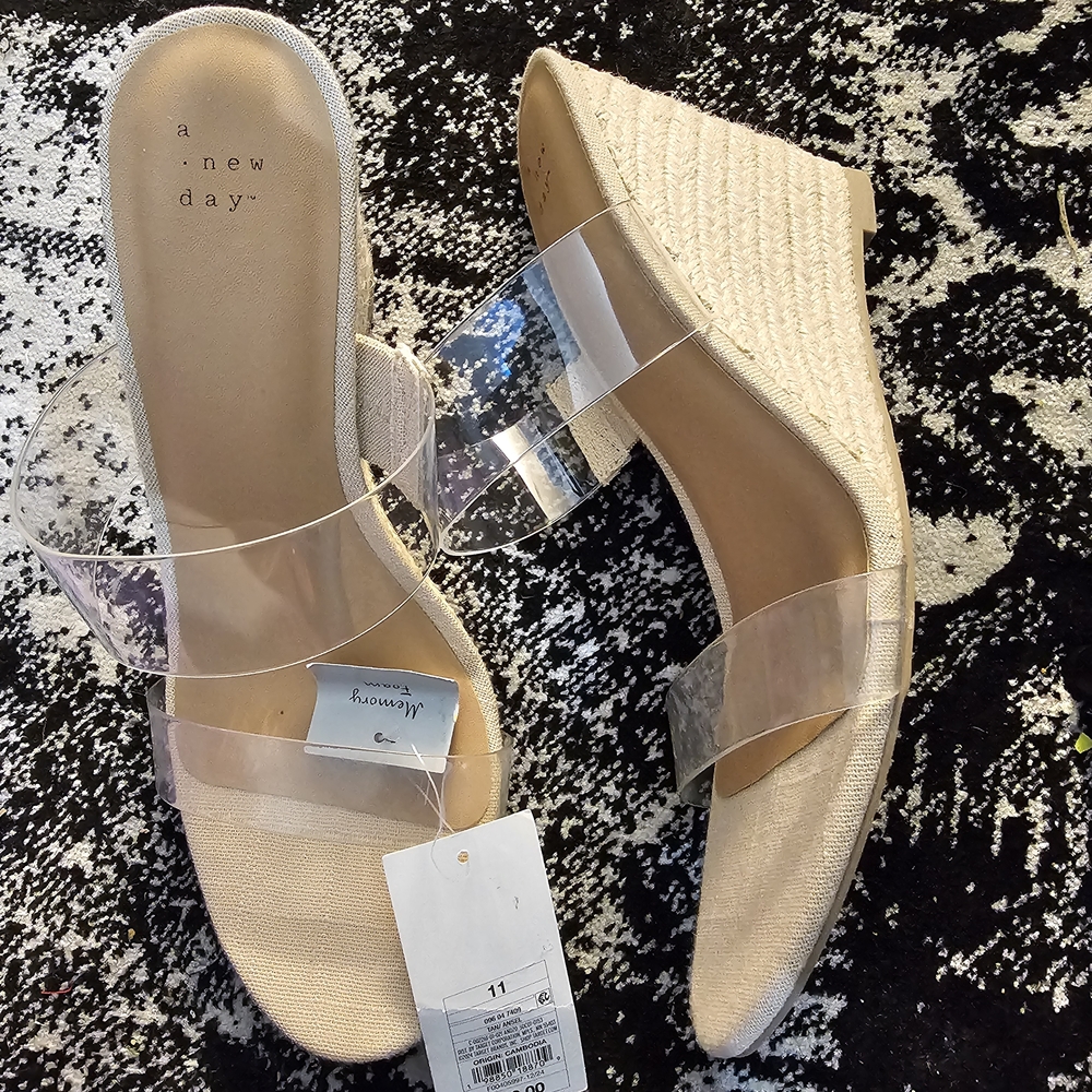 Shoe Bundle a new day Beige Espadrille Wedge Sandals with Clear Straps